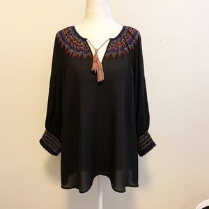 THE GREAT Black Boho Embroidered Tunic Peasant Top